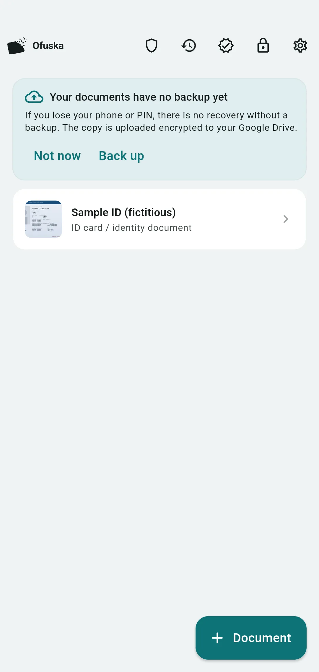 List of documents stored and encrypted in Ofuska