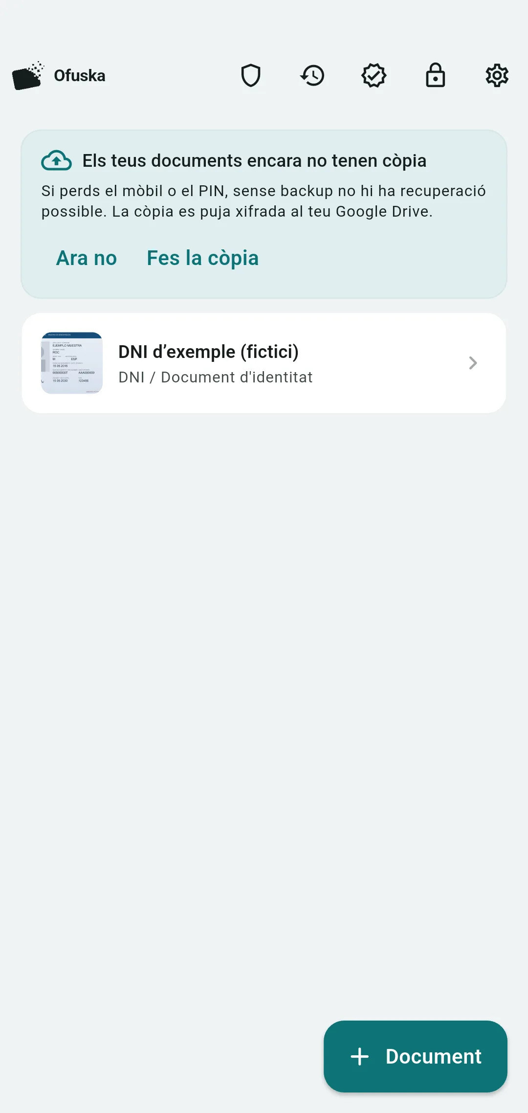 Llistat de documents desats i xifrats a Ofuska