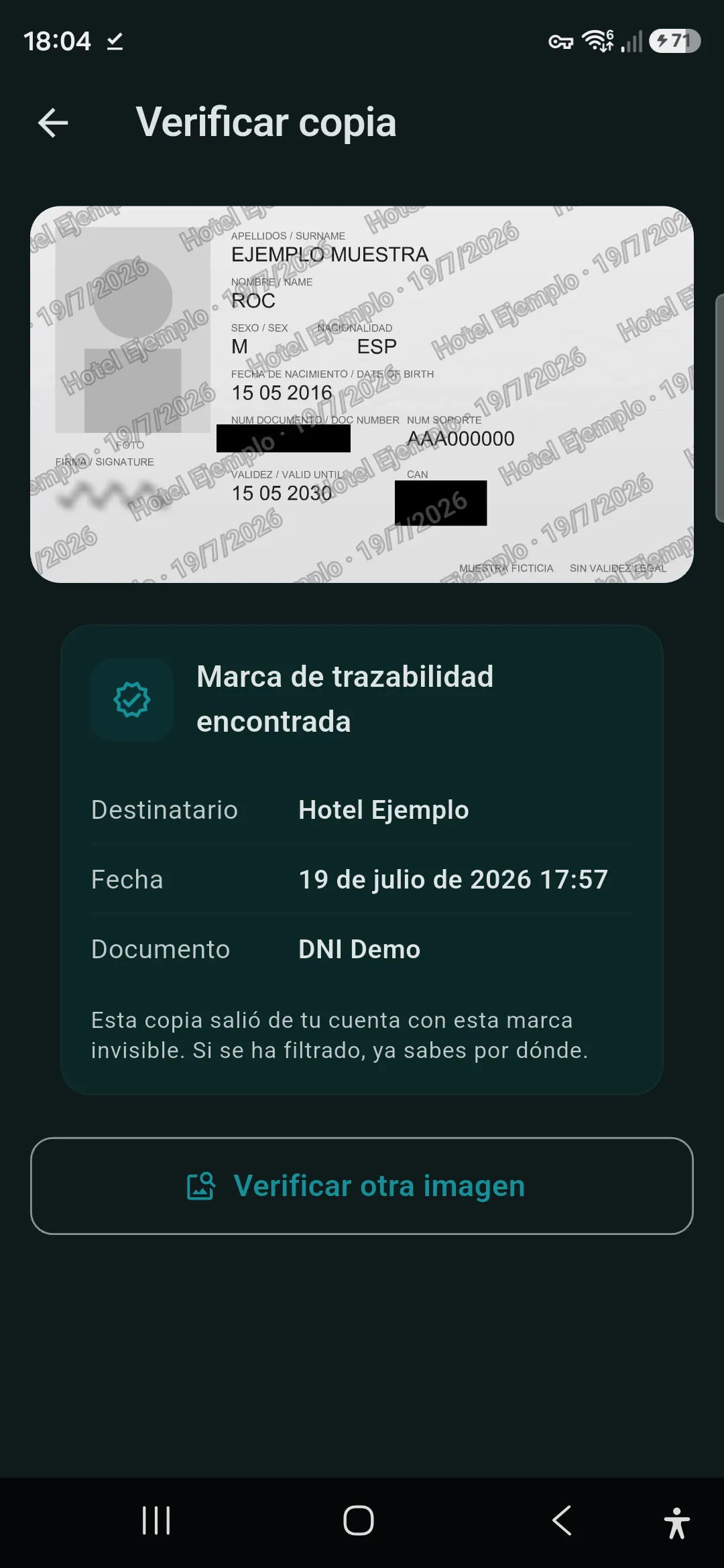 Ofuska's "Verify copy" feature showing the recipient of a leaked copy